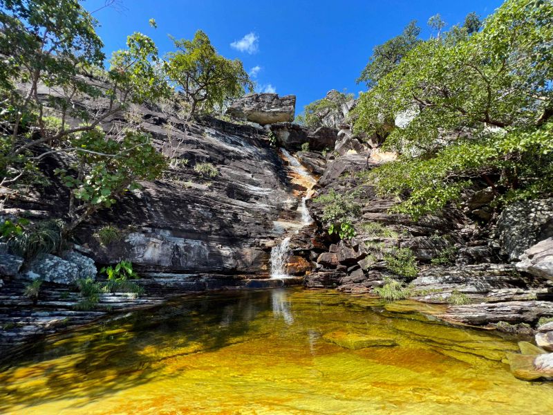 cachoeira na Chapada dos Veadeiros, em Goiás