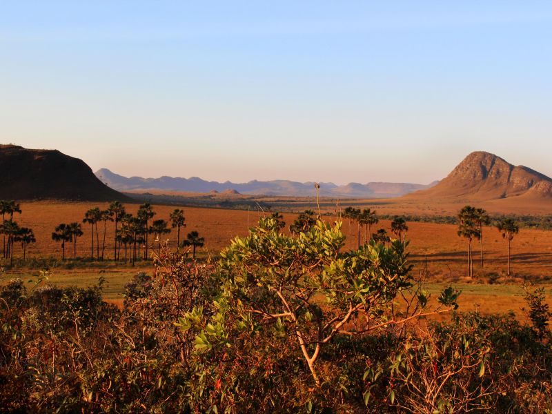 Cerrado goiano com as montanhas e planícies em Alto Paraíso de Goiás, entrada da Chapada dos Veadeiros